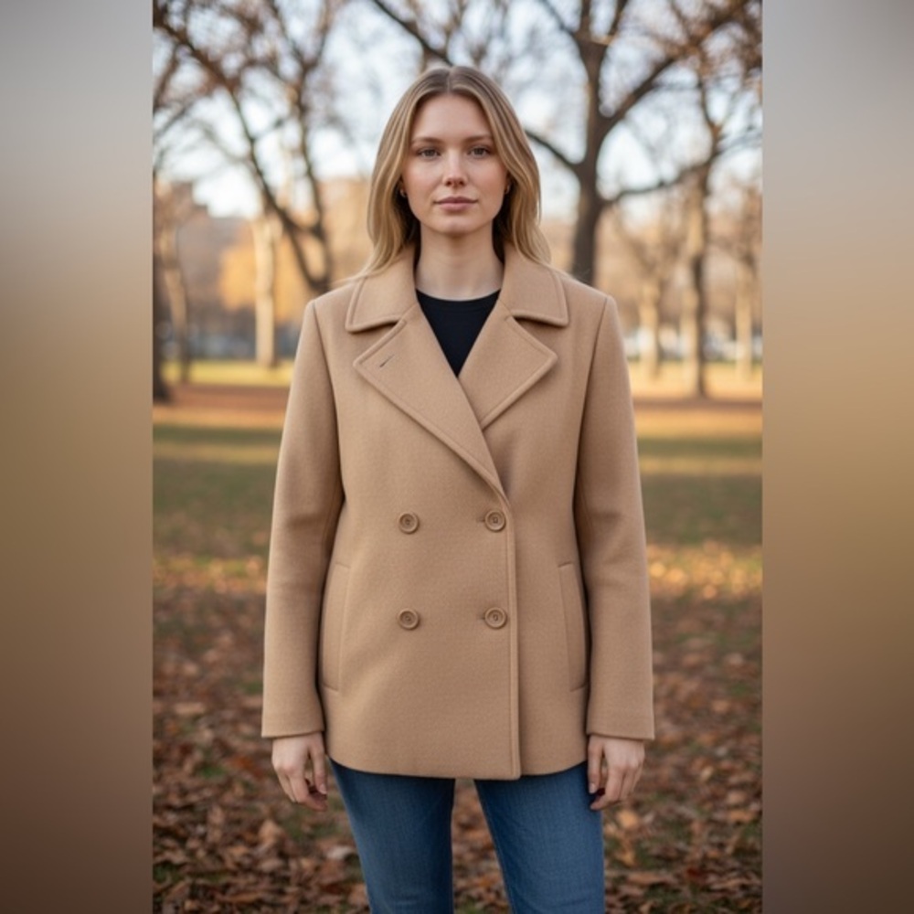 Lauren Conrad LC Wool Beige Folkloric Fall Women's Pea Coat Jacket Size 12 (XL)